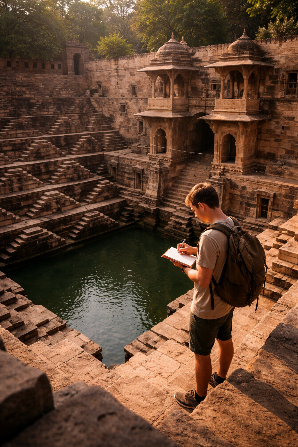 Student journaling at a historic site