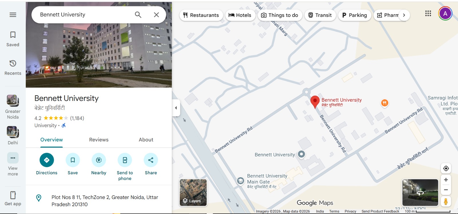 Google Maps location of Bennett University
